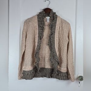 Chico's Ruffled Wool Blend Cottagecore Grannycore Open Cardigan Medium